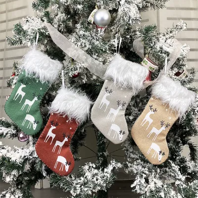 Custom Santa/Reindeer/Snowman Festive Christmas Stocking Knit With Decorative Socks Gift Bag