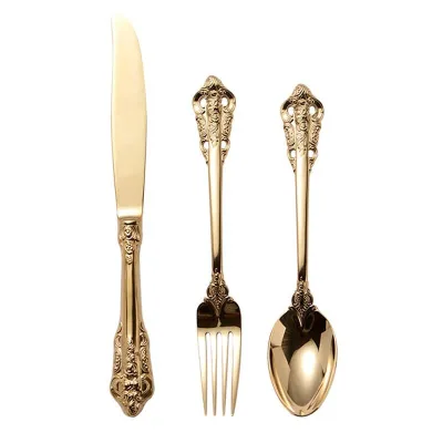 18/10 Stainless Steel Cutlery Gold Palace Style Luxury Knife Fork and Spoon Stainless Steel Cutlery Wedding Cutlery Sets
