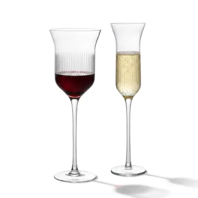 Modern Elegant Ribbed Fluted Vertical Striped Long Stem Hand Blown Crystal Lead-Free Luxury Transparent Red Wine Glasses
