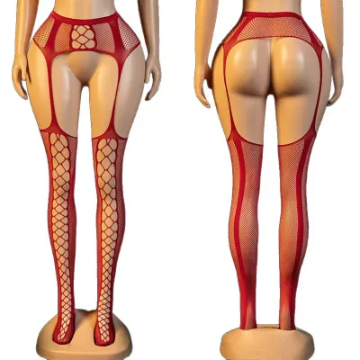 Sexy Open Crotch Suspender Stockings Anti-Bacterial Geometric Pattern Thin Nylon Spandex Female