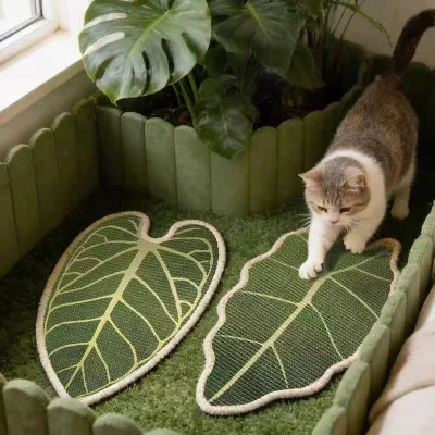 Natural Sisal Leaf Shaped Cat Scratcher Wall Sticker Wear Resistant Cat Scratch Pad for Kitten Nail Sharpening