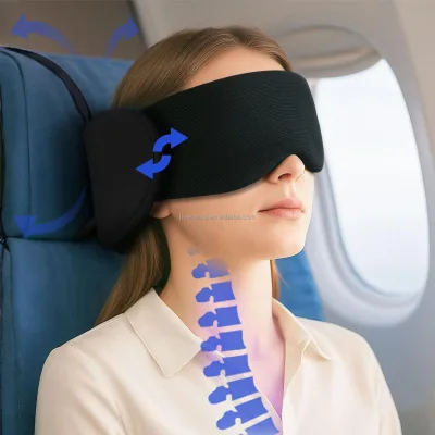 Soft Eye Mask with Pillow Dual-use Knit Technique OEM Long Flight Sleep Quality Eye Health Aid Black Color Airplane Car