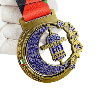 Custom Die-Cast Winner Gold Silver Bronze Award Medals with Embossed Cross Logo and Neck Ribbon Enamel Paint Design