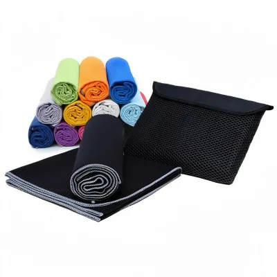 Microfiber Towel Adult Solid Color Quick-Dry Lightweight Mesh Pouch Packaging Black Blue | Beach & Bath $ Sports Use