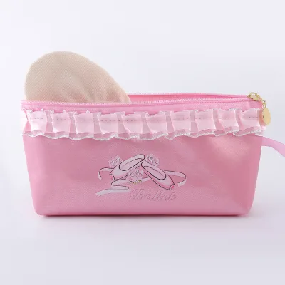 Dance Pink Ruffle Lace Ballet Pencil Case Cute Pointe Shoe Print Cosmetic Bag Girls Dance Storage Makeup Pouch Accessories