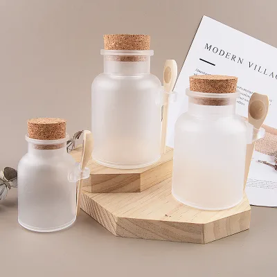 Empty 100ml 200ml 300ml 500ml Frosted Packaging Bath Salt Cosmetic Plastic Jar and Bottle With Spoon