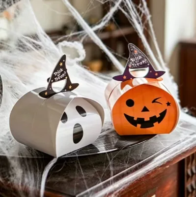 New Halloween White Horror Ghost Pumpkin Candy Packaging Gift Box, Hand-held Mini Paper Bag