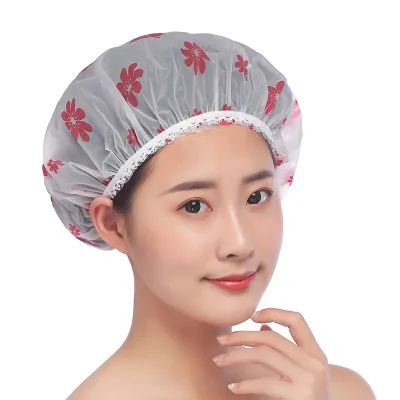 Adjustable EVA Plastic Frosted Bath Hat Thickened Waterproof Printed Shower Cap for Adults for Bath SPA Hair Salon Use