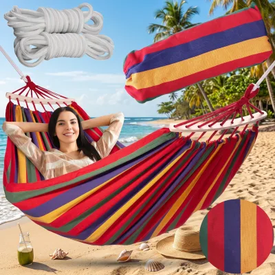 Thick Canvas Handwoven Fishtail Loops Compact Pouch Folding Hanging Hammock Swing