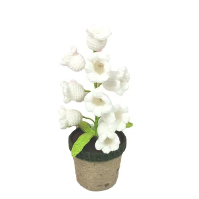 Handmade Woven Bell Orchid Night Light Potted Plant Yarn Crochet Creative Artificial Flower Desktop Decoration