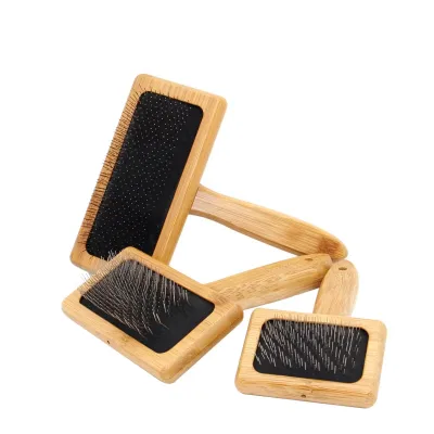 NiBao Wholesale Bamboo Pet Slicker Brush with Stainless Steel Pins Cat Dog Grooming Brush