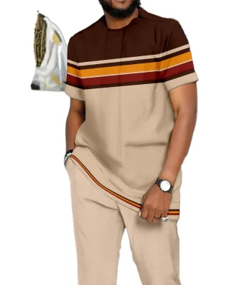 Men's African-Inspired Casual Suit Cotton Dashiki Top and Pants Perfect Match