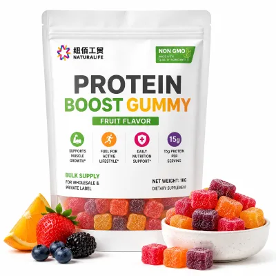 Bulk Supply Non GMO Protein Boost Gummy Candy Fruit Flavor for Active Adult Sport Nutrition and Muscle Care