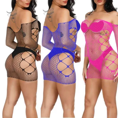 XB50 2023 Factory Price Colorful Bodystocking Exotic Hole Lingerie Long Sleeve Bodysuits Nightwear in Bedroom Sexy Bodystocking