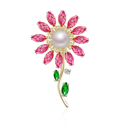 Manufacture Customized Brooch Rhinestone Sun Flower Shaped Brooches Crystal Brooch for Women