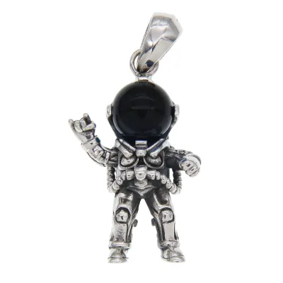 S925 Sterling Silver Inlaid Blue Zircon Mecha Astronaut Pendant for Men and Women Astronaut Trend Necklace Pendant