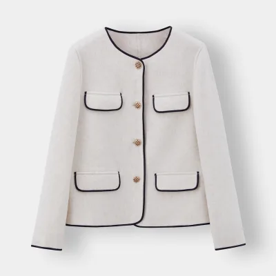 High-quality New Women's Round-neck Long-sleeve Elegant Coat in High-end Vintage Style Woolen Jacket