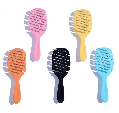 Wholesale Custom Color Waterproof Massage Plastic Detangling Hair Brush Hollow Comb Curved Hair Styling Vent Hair Comb