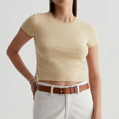 Custom Logo High Quality Crop Top T-Shirt Reasonable Price Low MOQ Crop Top T-Shirt Elastane Stripes T Shirt