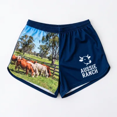 Custom Australian Pastoral Scenery Print Brand logo Scenic Graphics Breathable Quick Dry Elastic Waistband Mesh Footy Shorts Men