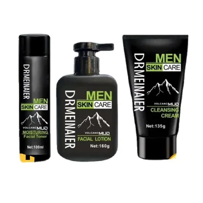 Men Skin Care Set Volcanic Mud Minerals Moisturizing LotionToner +Facial Cleanser Man Gift Set 3pcs/set