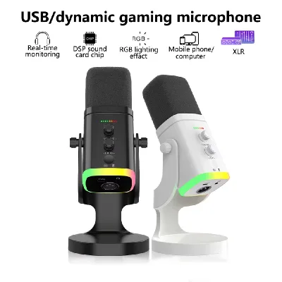 RGB-800 lightweight dynamic game microphone with RGB lights, Type-C XLR connector, suitable for professional audio studio record