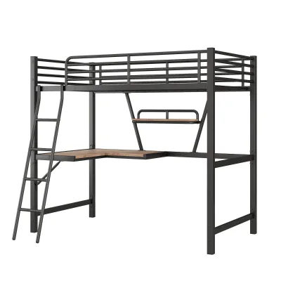 Loft Bed with Desk and Shelf Twin Bed Frame Bedroom Set Metal