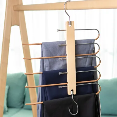 Organizador De Perchas Customized Hot Selling 5 Layers Saving Magic Wooden Pants Hanger Organizer for Closet
