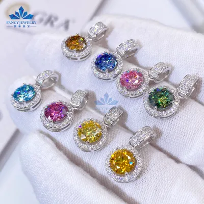 Customized Moissanite Pendant Classic Style 1CT 6.5mm Round Shape Yellow Red Blue Diamond Fashion Pendant 925S for Women