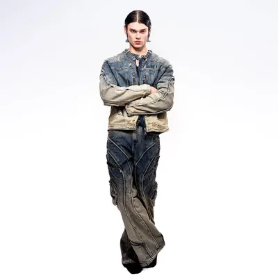 DIZNEW Two Piece Custom Jeans Suit 2024 Men's High Quality Wash Water to Make Old Denim Jackets and Jeans Set
