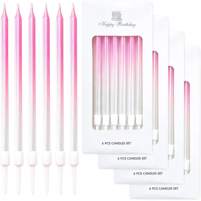 24 Count Long Thin Gradient Pink Birthday Cake Candles for Wedding Celebration Birthday Party Cake Cupcake Decorations