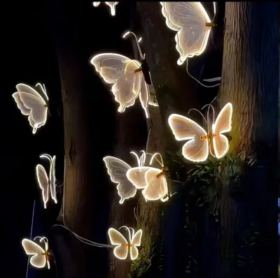 Custom Ins Outdoor Waterproof Wave Hanging LED Butterfly Warm Lighting for Wedding Bar Christmas Events Party Hotel Garden Decor