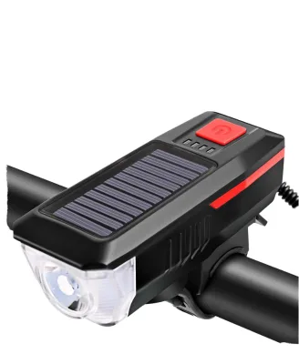 Bicycle Solar Headlight Horn Light Night Riding USB Charging Headlight Bicycle Glare Flashlight Equipment Bike Light