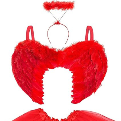 Angel Costume Fancy Dress Womens Halloween Costume for Adults- Demon Wings Angel Women Red Devil Wings Cupid Costume