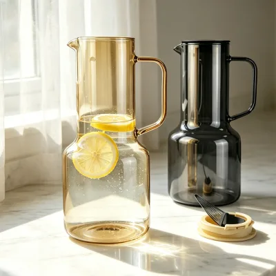 1.6L Customized Color Borosilicate Glass Mug Set Filter Lid Handle Classic Design Large Capacity BPA Free Leak-Proof Iced Tea