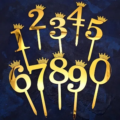 Acrylic Numbers Cake Topper 0-9 Glitter Crown Cake Topper Gold and Silver Glitter Birthday Cake Cupcake Topper