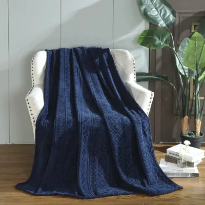 FY Factory Wholesale Blue Customized Polyester Jacquard Weave Throw Blanket Sofa Blanket