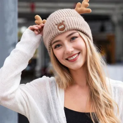 Christmas Antler Knitted Hat Customized Design Animal Print Winter Warm Cute Common Unisex Adult