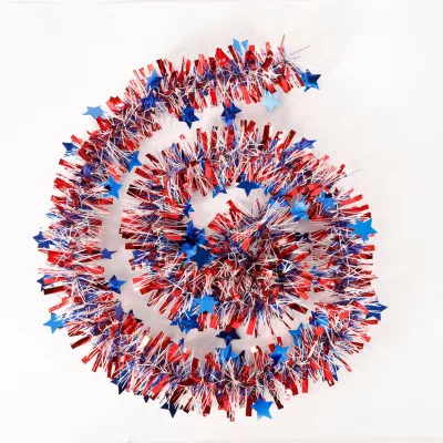 America Flag Star Twist White Blue Red Metallic Glitter Tinsel Garland 4th of July Hanging Ornament Memorial Day Holiday Decor