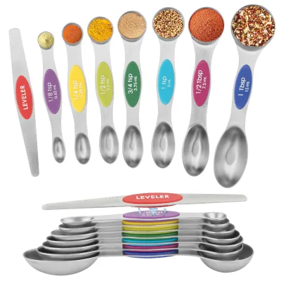 Stainless Steel Magnetic Measuring Spoons Set for Measuring Dry and Liquid Suitable for Narrow Spice Jars Kitchen Tool