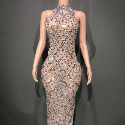 Pink Hot and Sexy Embellished Silver Rhinestone White Feather Dress