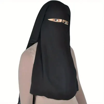 Modest Three Layers Islmaic Chiffon Niqab Muslim Veils Face Cover Hijab Abaya Chador Burqa Nose Piece