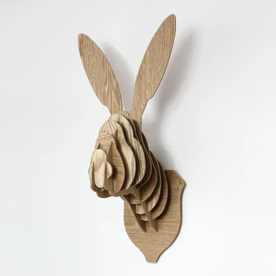 Wooden Wall Mounted Rabbit  Head for Home Decor