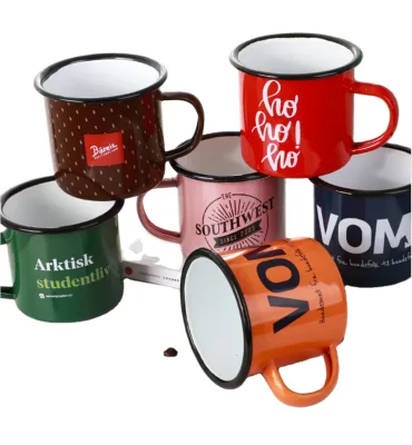 2024 Custom Logo Enamel Camping Coffee Cup Mug Enamel Camping Mug Coffee Beer Wine Drink Metal Steel Cup
