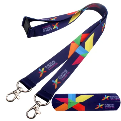 Free Sample OEM Eco-friendly Customizable Polyester Lanyard ID Card Holder Double Clip Silk Screen Printing Multi-Purpose
