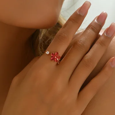 New Anillos De Mujer Zirconia Sakura Flower Index Adjustable Opening Finger Ring for Women