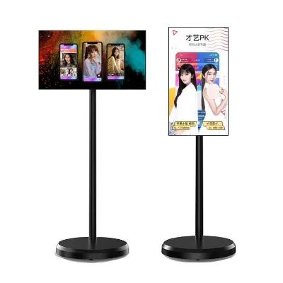 Black Portable Lcd Tv Projection Player With Touch Screen Monitor Floor Standing for Live Streaming Gaming Fitness Usb Interface
