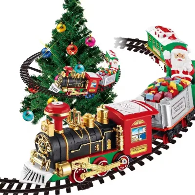 Hot Sell Christmas Train With Track Set Battery Operated Musical Light Slot Track RailTrain Set Toy Train Around Christmas Tree