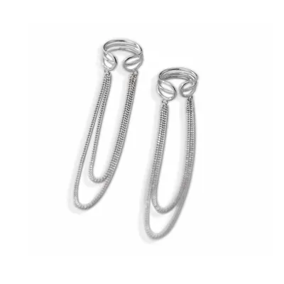Uniquely Stylish Sterling Silver Chain Ear Cuff Earrings Silver Ear Cuff Earring Double Chain Triple Line Chain Ear Cuff