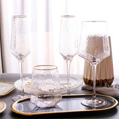 Factory Sale Custom High Quality Handmade Luxury Clear Glassware with Gold Home Party Reusable for Glass 0.5L Capacity